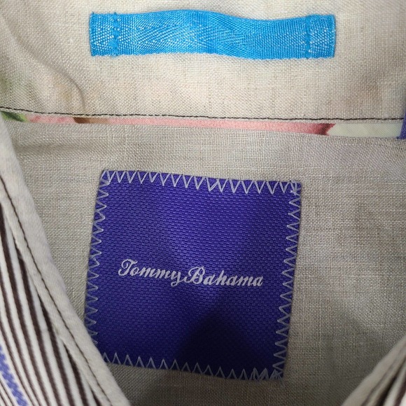 Tommy Bahama Shirt Men's Large White‎ Black Blue Striped Long Sleeve Button Down - Picture 3 of 11